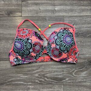 La Vie En Rose Aqua Push Up Bikini TOP ONLY Womens Floral Pink XL Underwire Swim